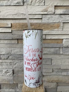 Hebrews 6:19 20oz Skinny Tumbler custom drinkware with straw Bible Jesus Cup - Picture 1 of 4