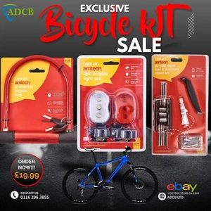 Am-Tech Bicycle Kit, Repair Kit & Puncture Kit, D-Shackle Lock,2-Piece Light Set - Picture 1 of 10