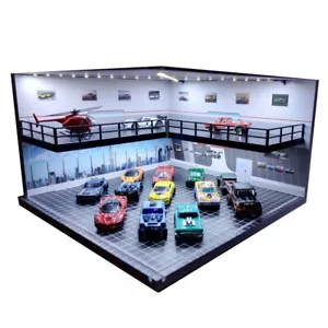 1/64 Diorama Auto Garage Showroom Modello Illuminazione LED Auto Modello Armadietto Esposizione - Foto 1 di 32