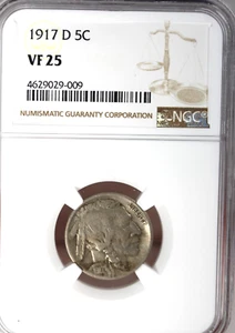 1917-D Buffalo Nickel :  NGC VF25 - Picture 1 of 4