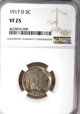 1917-D Buffalo Nickel :  NGC VF25 - Image 1 of 4