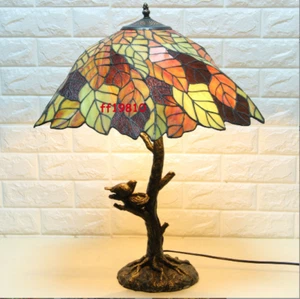 Tiffany Style Vintage Table Lamp Leaves Stained Glass Desk Light 25" Tall - Picture 1 of 11