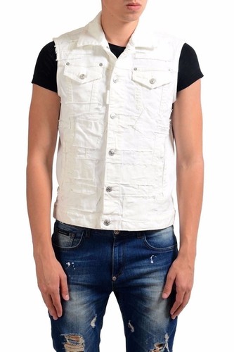 Gilet Dsquared2 da uomo denim bianco effetto invecchiato abbottonato US S IT 48