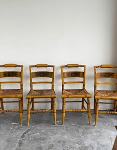 4 Vintage Hitchcock Rush Seat Harvest Stencil Maple Wood - Picture 1 of 7
