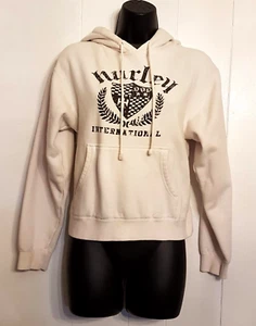 Hurley Logo Hoodie Sweatshirt White Knit Top size est. Medium Cropped Length - Picture 1 of 5