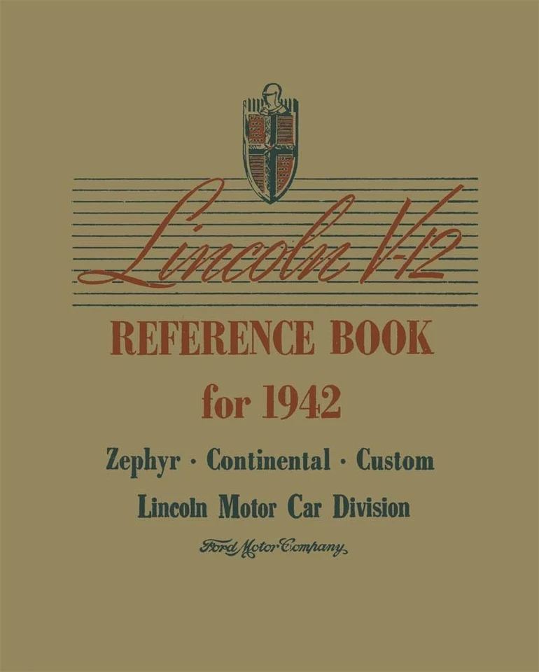 1942 Lincoln Continental Zephyr V-12 Owners Manual Instruction Book Operator