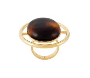 New SAINT LAURENT Large Oval Circular Tortoise Shell Cocktail Art Deco Ring 6 - Picture 1 of 5