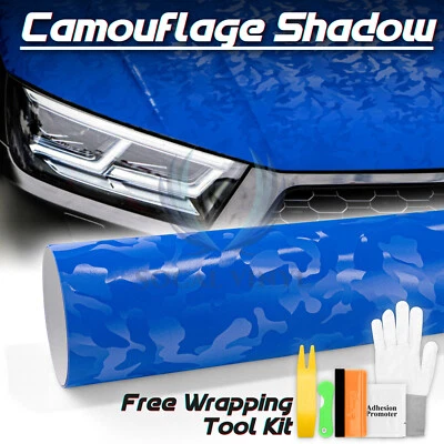 Camuflaje Sombra Azul Intenso Patrón Camuflaje Vinilo Envoltura Calcomanía Adhesiva Hoja Película Foto 1 de 4
