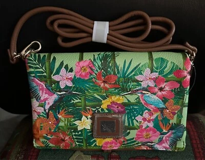Original By Sharif 1827-Crossbody Bag ~~ Pink Flowers Printed ~~ New - Image 1 of 4
