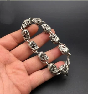 Collection Folk Rare Fashion Retro Tibetan Silver Skull Bracelet - Picture 1 of 9
