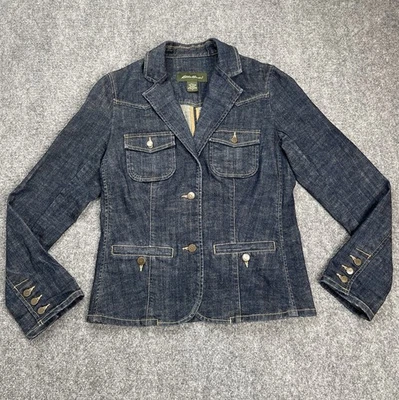 Chaqueta vaquera Eddie Bauer para mujer pequeña estilo blazer 4 bolsillos denim elástico Foto 1 de 4