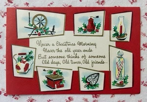 Tarjeta de felicitación lámpara huracán molinillo de café decoración navideña vintage de mediados de siglo - Imagen 1 de 5