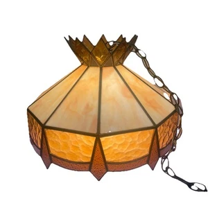 Vintage Tiffany Style Stained 13 in. Glass Pendant Swang Light Chandelier - Picture 1 of 15