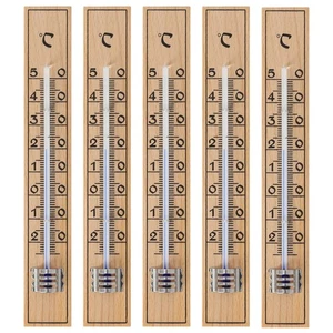 5 Stück Holz Thermometer Set Analog für Innen Zimmer Wohnung Temperaturmesser - Bild 1 von 6