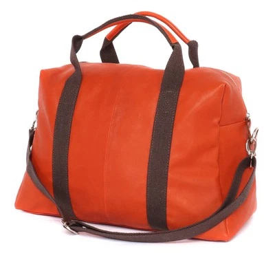 BOLSO DE VIAJE NUEVO CON ETIQUETAS LABONIA Napoli piel de becerro genuina naranja lujo hecho a mano Italia Foto 1 de 4