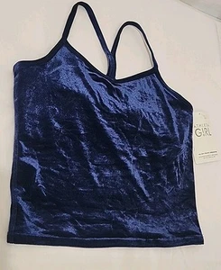 Athleta Girl XL 14 All Day Velvet Softluxe Longline Blue Sports Top Bra NWT - Picture 1 of 14