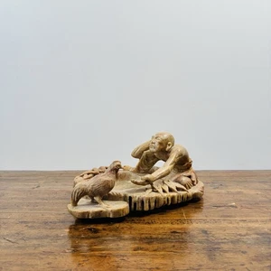 Sculpture ancienne en marbre – Sage et coq – Vietnam milieu XXe – fait main - Imagen 1 de 15