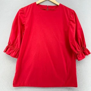 Vintage 80er Handarbeit rot Puff 3/4 Arm Top Rüschen Bündchen Gr. S Einzelnaht Landhaus - Bild 1 von 6