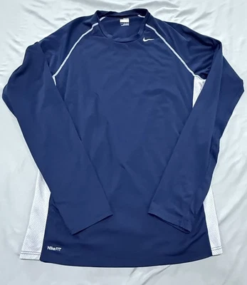 Nike FIT DRY Men's Long Sleeve Athletic Shirt Polyester Spandex Navy - Image 1 of 4