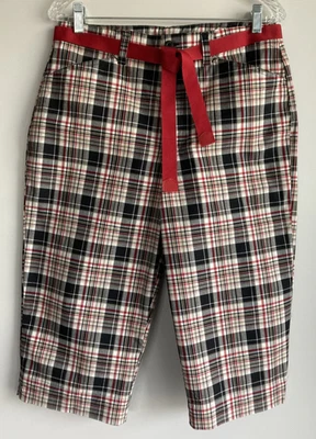 White Stag capri pants size 10 cropped stretch red black plaid belt - Image 1 of 4