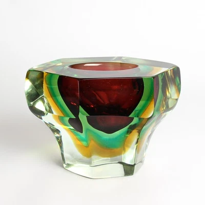 Murano Glasvase Blockvase Sommerso Poli art mid century Gelb Grün Rot dekorativ - Bild 1 von 4