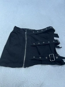 Mini Skort French Kiss Negro Cinturón Talla L Gótico Punk Rock Cremallera Ojal - Imagen 1 de 5