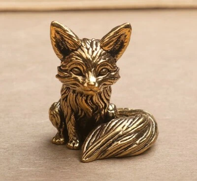 Estatua de animal de zorro de latón pequeña escultura estatuilla de mesa decoración del hogar regalos Foto 1 de 4