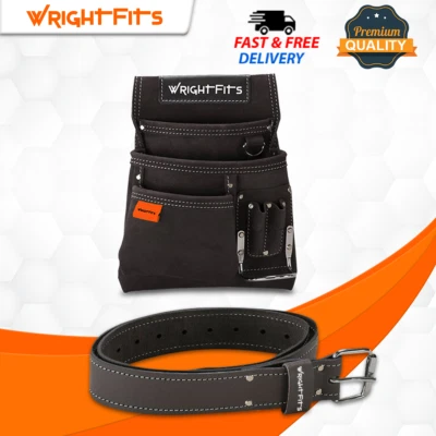 WrightFits Leather Tool Belt With Nail and Hammer Work Pouch - 2 In 1 - WW14 -19