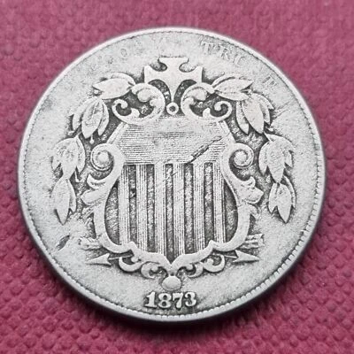 Escudo níquel 1873 5c mejor grado en estado bastante bueno + #52439 Foto 1 de 2