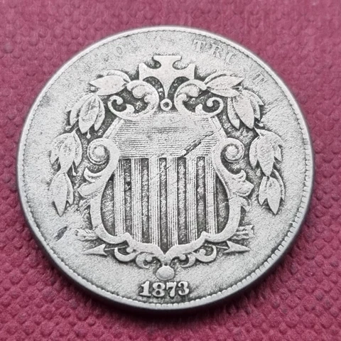 1873 Shield Nickel 5c Better Grade VF + #52439 Cover