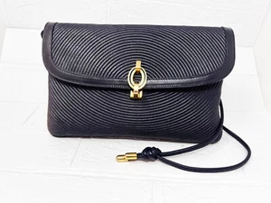 Vintage L. Righini Camerino Italy Textured Dark Blue Leather Clutch Shoulder - Picture 1 of 10