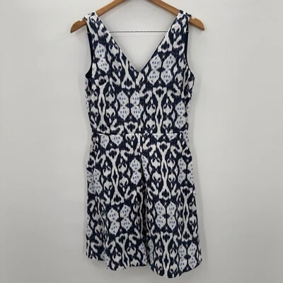Gap Linen Fit And Flare Sleeveless Dress Navy Blue Print Women's Size 4 NEW - Image 1 of 4