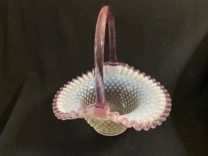 Fenton Opalescent Hobnail Large Basket Lavender and White - Picture 1 of 5