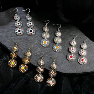 Damen Vintage Bohemian Boho Stil bunte runde Hänger Haken Legierung Ohrringe - Bild 1 von 45