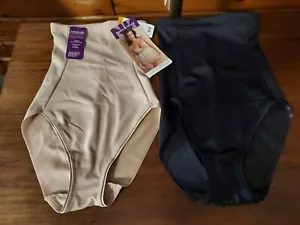 2 High Waist Shaping Briefs by Naomi & Nicole, 1 Beige, 1 Black, S - Picture 1 of 2
