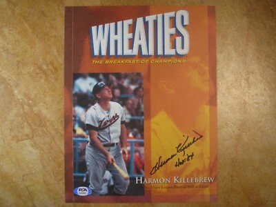 HARMON KILLEBREW (HOF/1984) SIGNED AUTOGRAPHED 8X11 WHEATIES PHOTO TWINS PSA - Image 1 of 3
