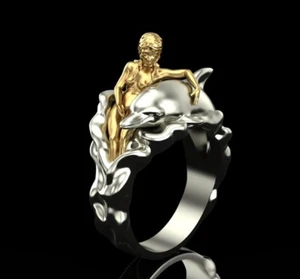 Beautiful Girl and Dolphin Ring Animal Ring, Dolphin Ring, best dad gift - Picture 1 of 8