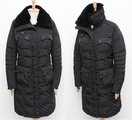 Cappotto giacca piumino lungo trapuntato donna MONCLER Indiana nero pelliccia bordo 3 ~M