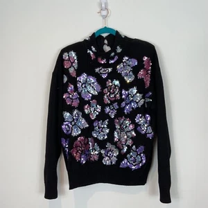 GLADYS BAGLEY Sweater Sequin Embellished High Neck Cotton Blend Vintage L - Picture 1 of 12