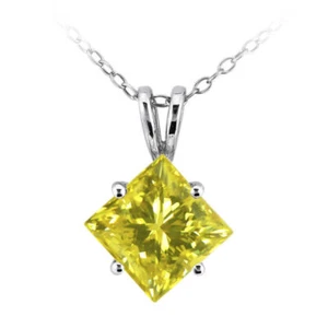 Solitaire Diamond Pendant Natural Princess Shape Yellow Treated 14K VS2 1.20 CT - Picture 1 of 4