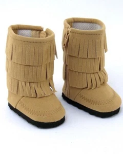 Puppenkleidung 18 Zoll Stiefel Fransen Wildleder hellbraun passt American Girl Puppen - Bild 1 von 2