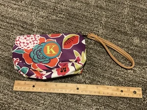 "K" Buchstaben Canvas Handgelenktasche Make-up Tasche - 7,5"x 4,5" - mehrfarbig Blumenmuster Neu ohne Etikett - Bild 1 von 6
