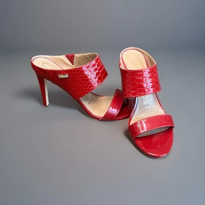 Calvin Klein Red Sandals Shayna Animal Print Size 8 ~ 4.5” Heels - Image 1 of 4