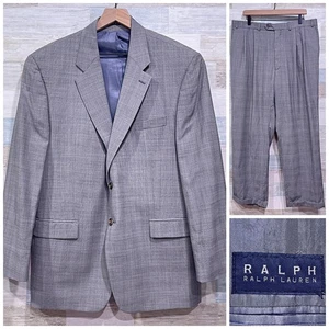 RRL Ralph Lauren Wool Glen Check Suit Gray 2 Button Mens 46R x Pleated Pants - Picture 1 of 12