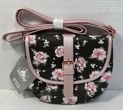 迪士尼 LOUNGEFLY 米妮老鼠粉色花卉马鞍包斜挎包钱包全新带标签 — 第 1/4 张图片