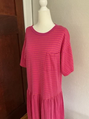 VTG Allen Solly Sport Dress Pink Orange Striped Tshirt Cotton Preppy 80s 90s - Imagem 1 de 4