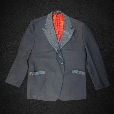 Retro Red Atomic Lined Black Silk Sports Coat Tuxedo Jacket S42 Vintage 1960s - Image 1 of 4