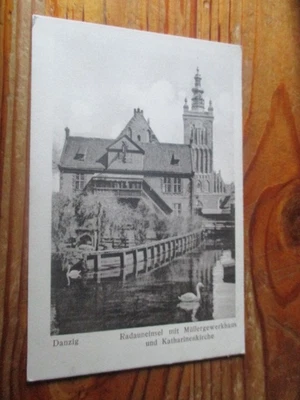 DANZIG RADAUNEINSEL MIT MÜLLER GEWERKHAUS UND KATHARINENKIRCHE POSTK:350  GOTTHE - Bild 1 von 2