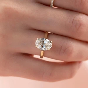4CT Oval Cut Lab Created Diamond Engagement Ring – 14K Gold Wedding Ring - Picture 1 of 4