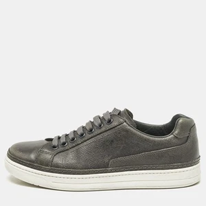 Prada Sport Grey Leather Low Top Sneakers Size 42 - Picture 1 of 9